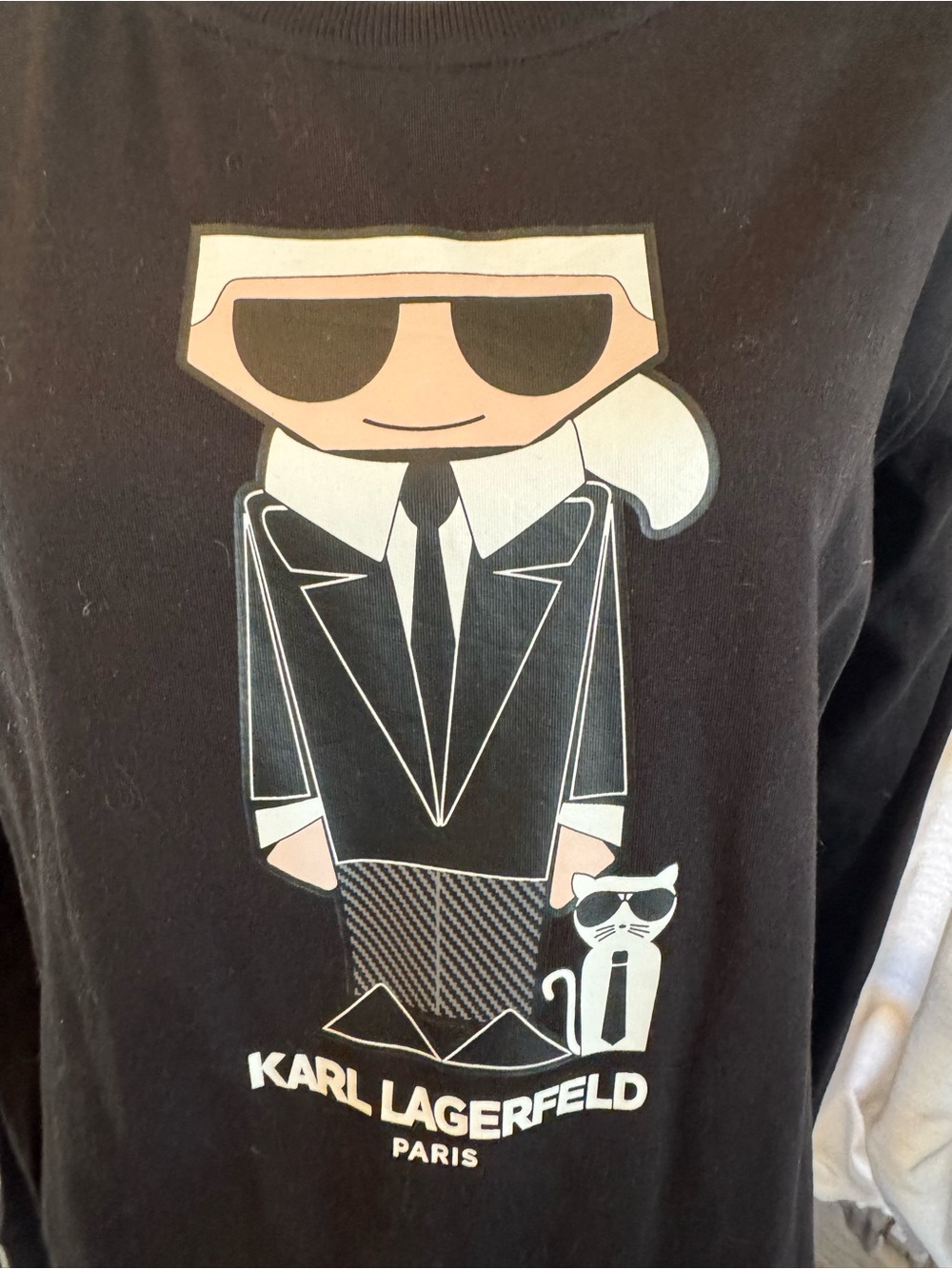 Karl Lagerfeld Black Crewneck Sweatshirt with Signature Cartoon Graphic Size M - Picture 7 of 14